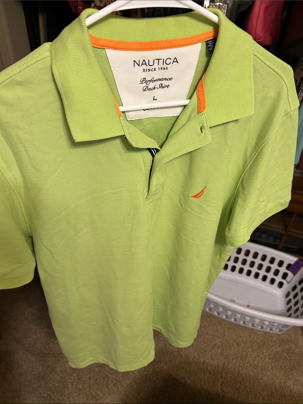 Nautica Lime Green Polo with Orange Accents
